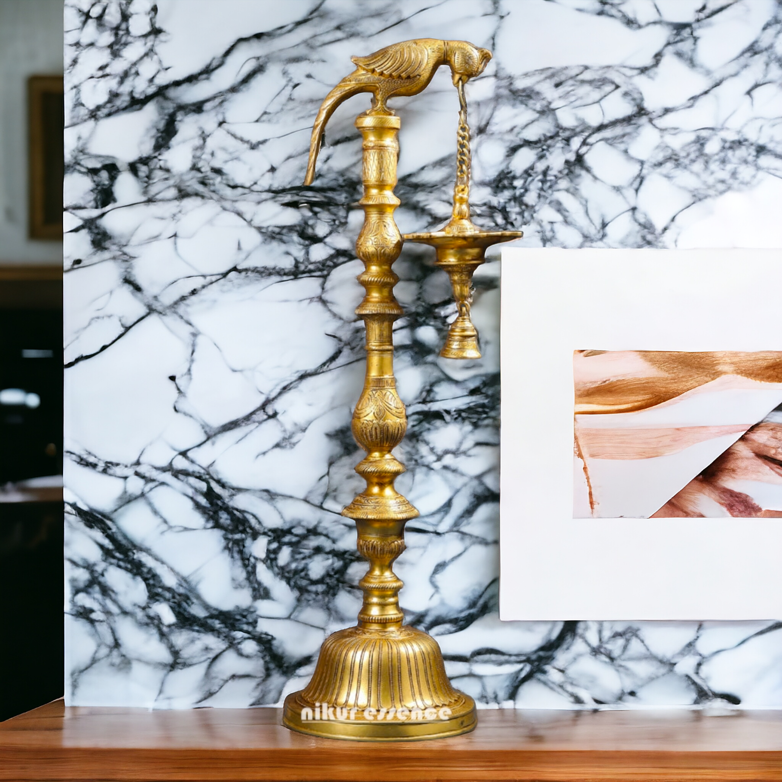 Big Peacock Diya Lamp with Bell Solid Brass - 40 inch Nikuressence