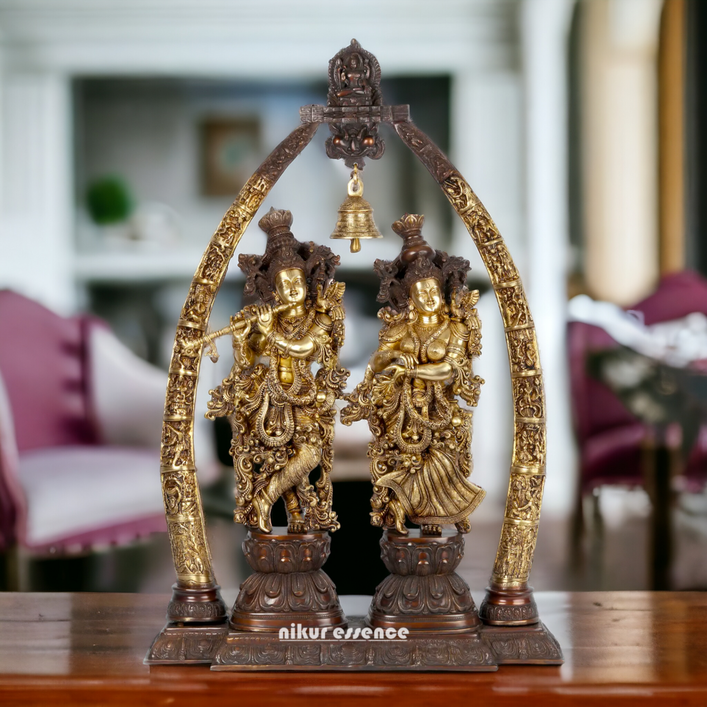 Big Radha Krishna with Bell brass idol - 44 inch Nikuressence