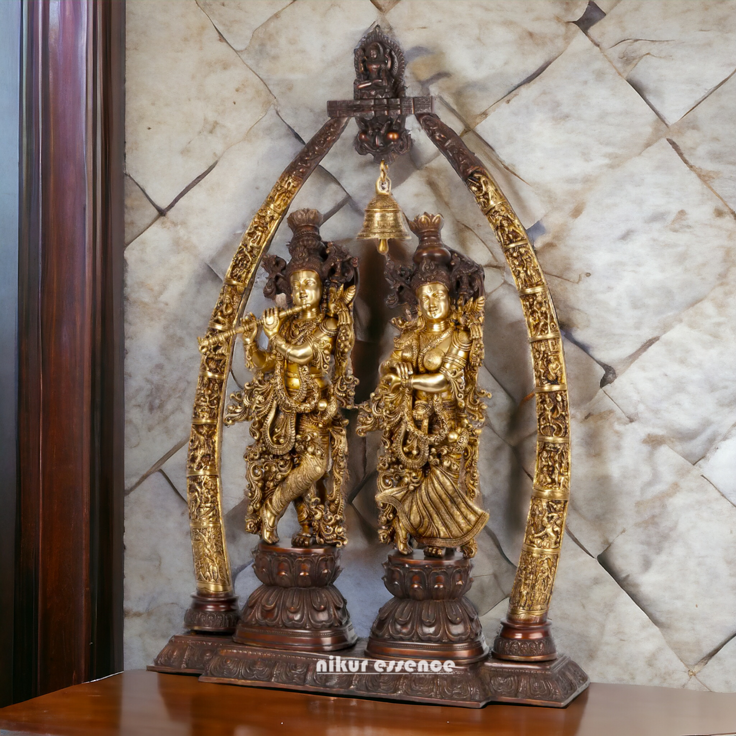 Big Radha Krishna with Bell brass idol - 44 inch Nikuressence
