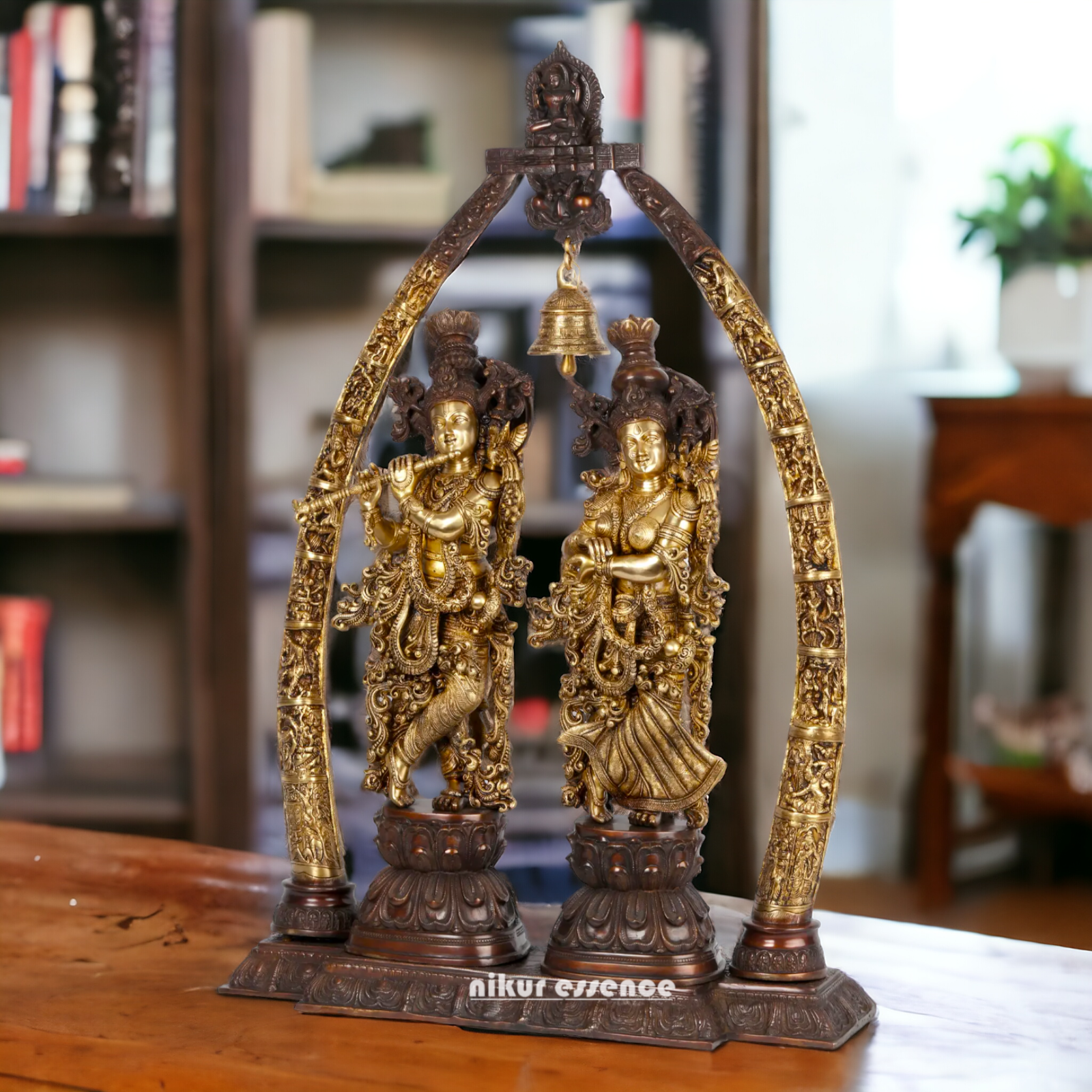 Big Radha Krishna with Bell brass idol - 44 inch Nikuressence
