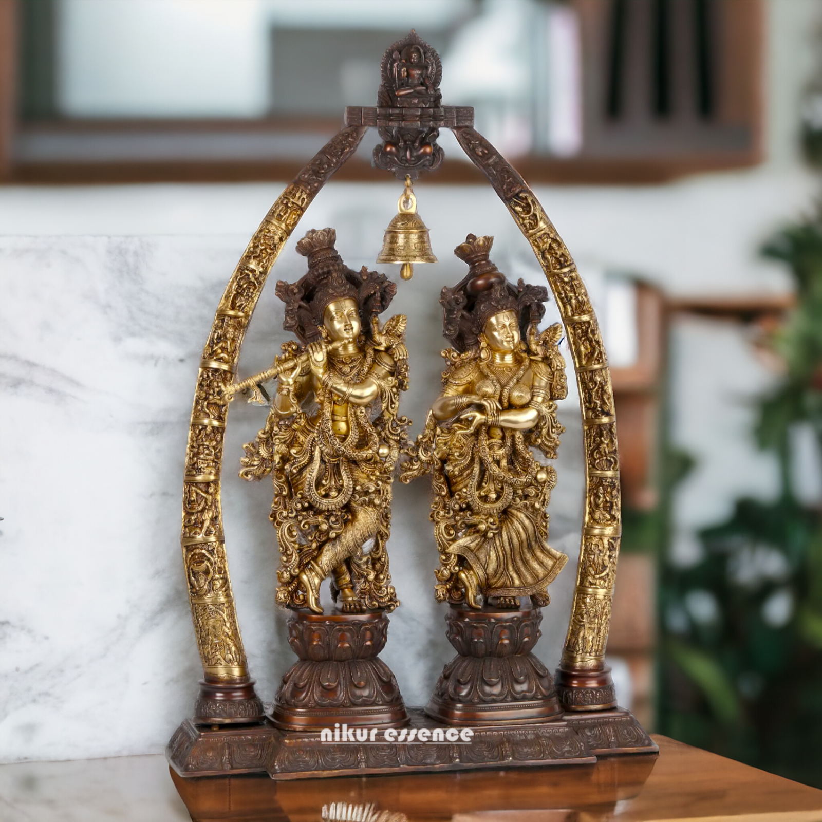 Big Radha Krishna with Bell brass idol - 44 inch Nikuressence
