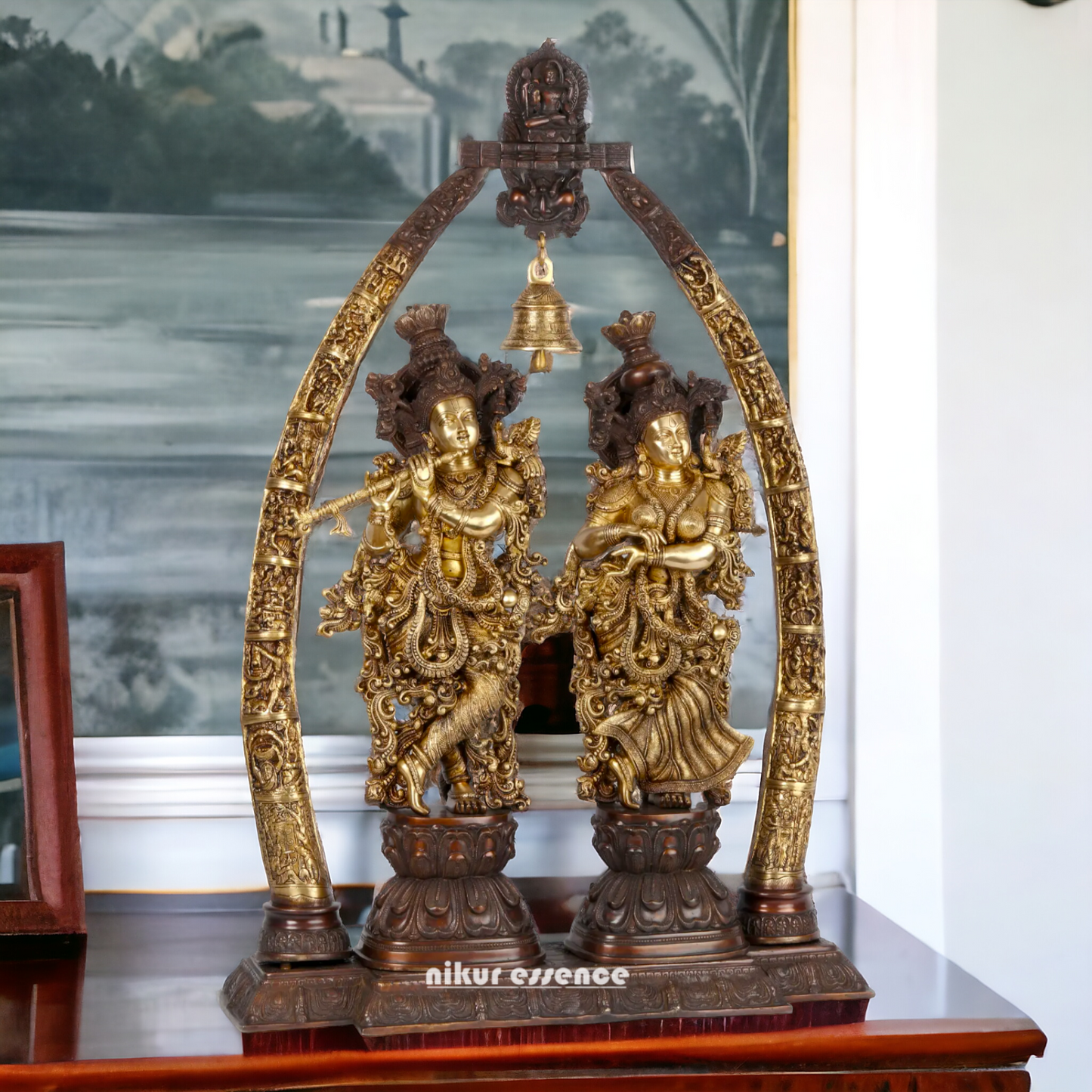 Big Radha Krishna with Bell brass idol - 44 inch Nikuressence