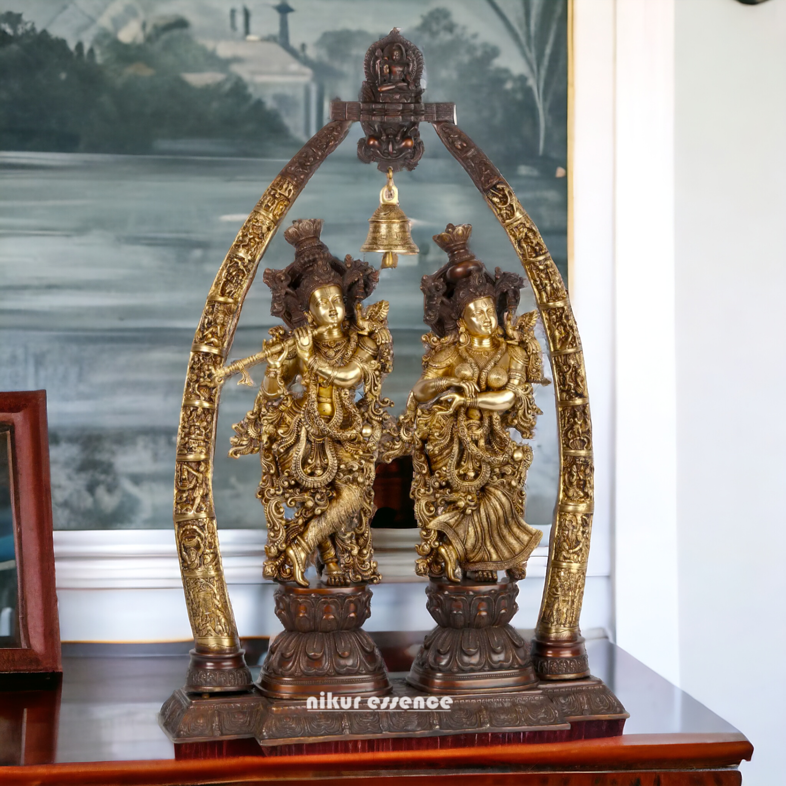 Big Radha Krishna with Bell brass idol - 44 inch Nikuressence