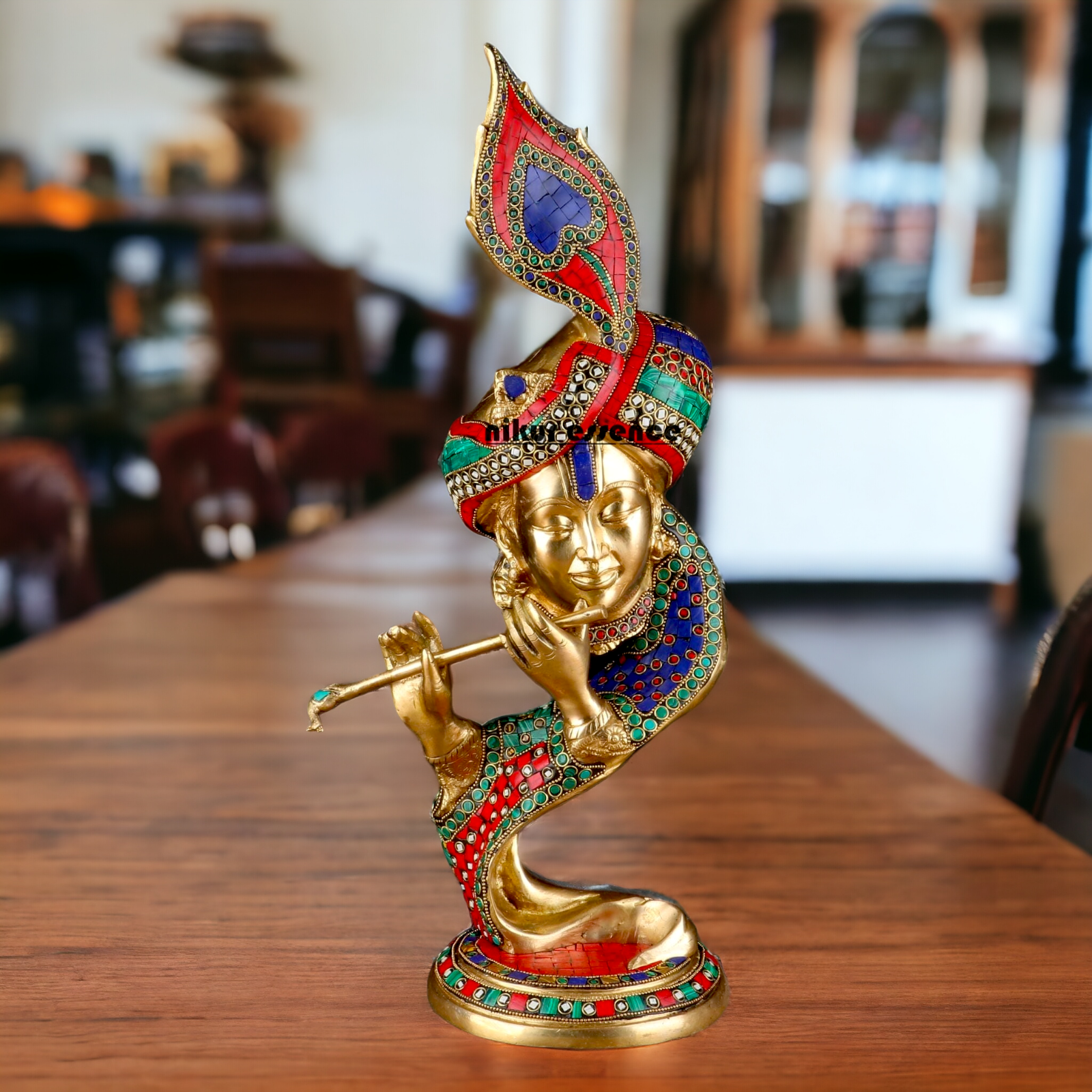 Lord Krishna Head Playing Flute with Stone Work - 20 inches Nikuressence