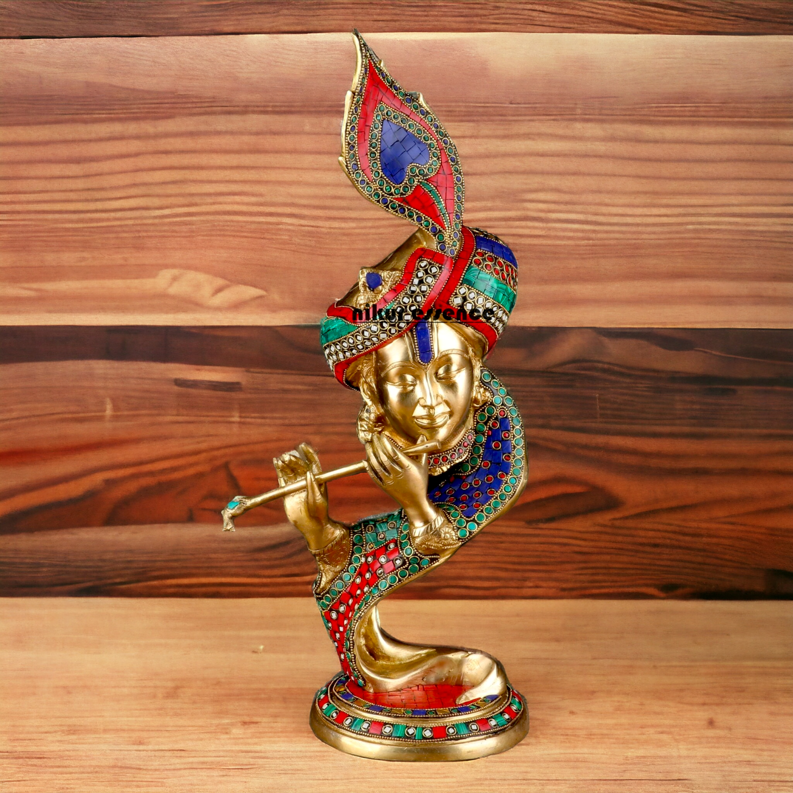 Lord Krishna Head Playing Flute with Stone Work - 20 inches Nikuressence