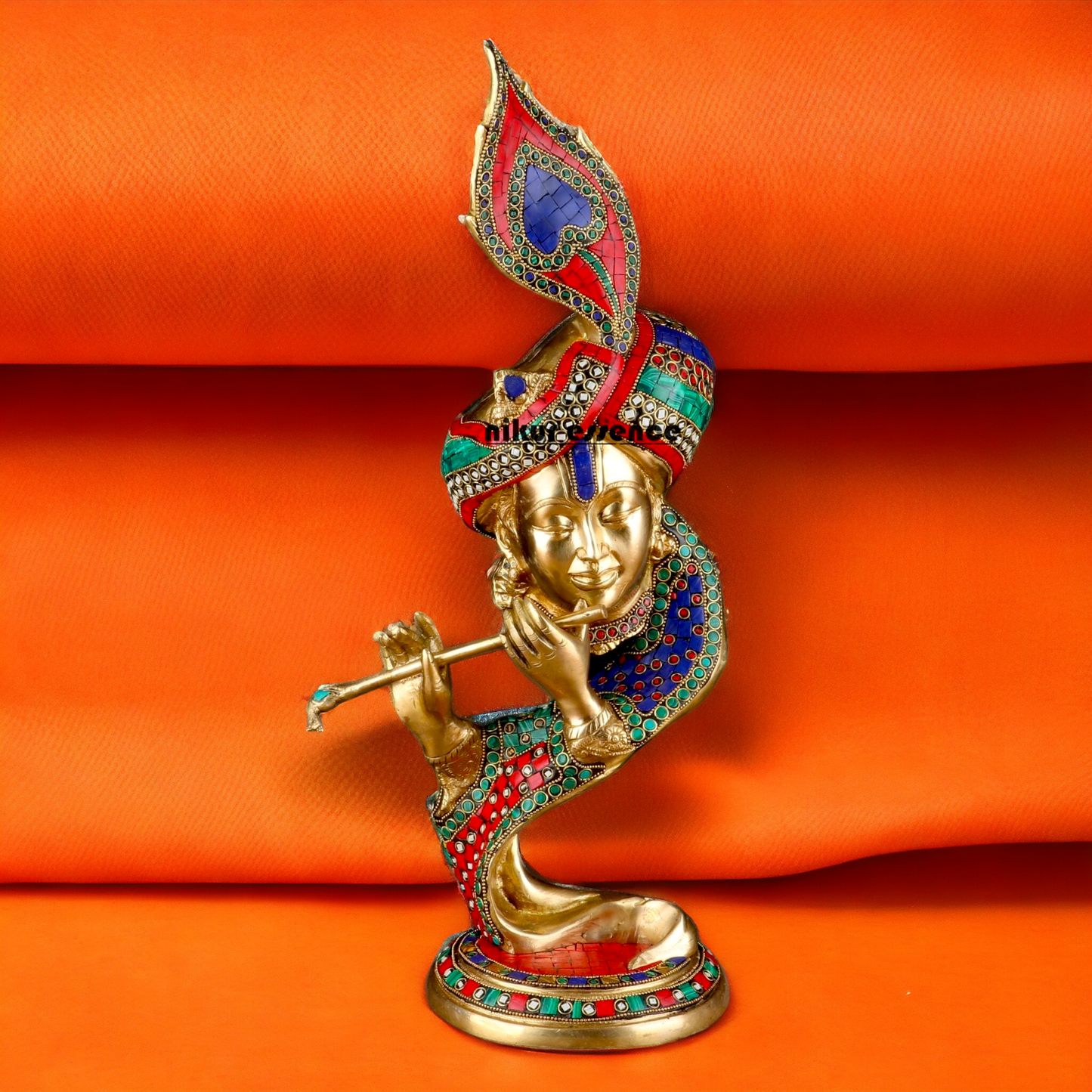 Lord Krishna Head Playing Flute with Stone Work - 20 inches Nikuressence