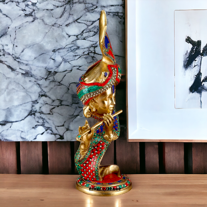 Lord Krishna Head Playing Flute with Stone Work - 20 inches Nikuressence