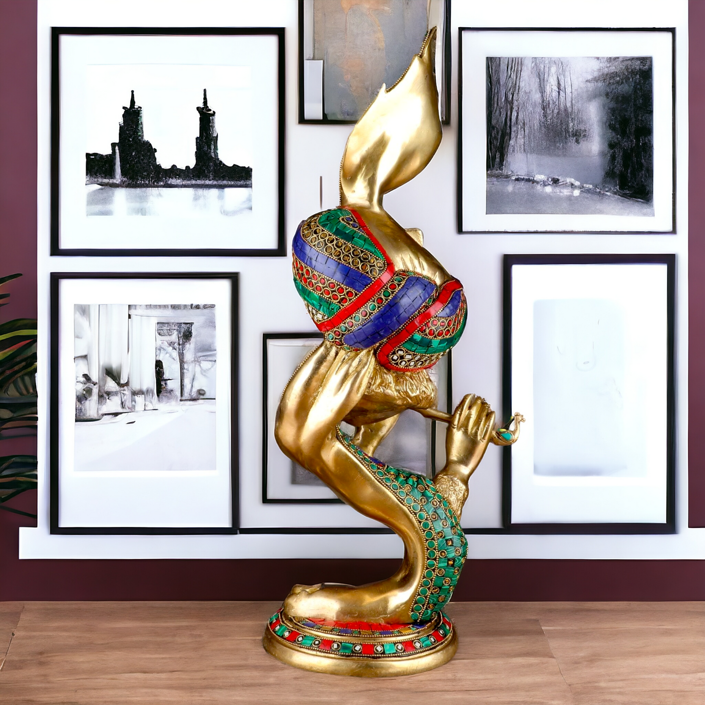 Lord Krishna Head Playing Flute with Stone Work - 20 inches Nikuressence