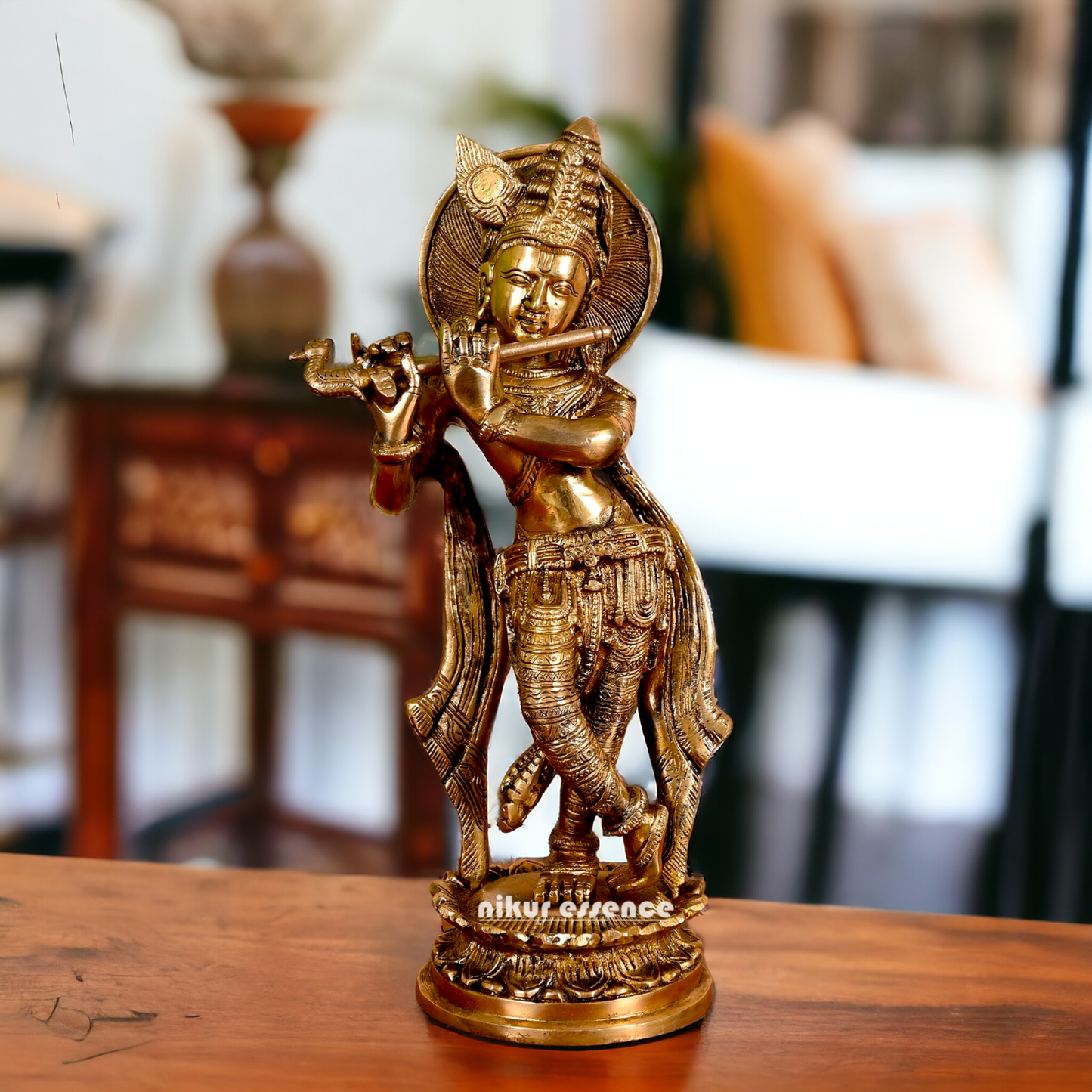 Brass Krishna Standing With Playing Flute idol - 7.5 Inches Nikuressence