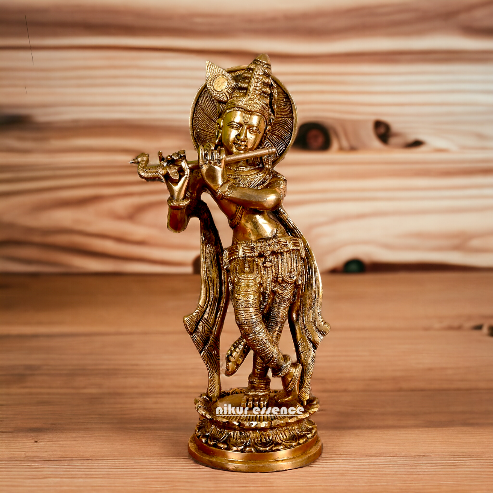 Brass Krishna Standing With Playing Flute idol - 7.5 Inches Nikuressence