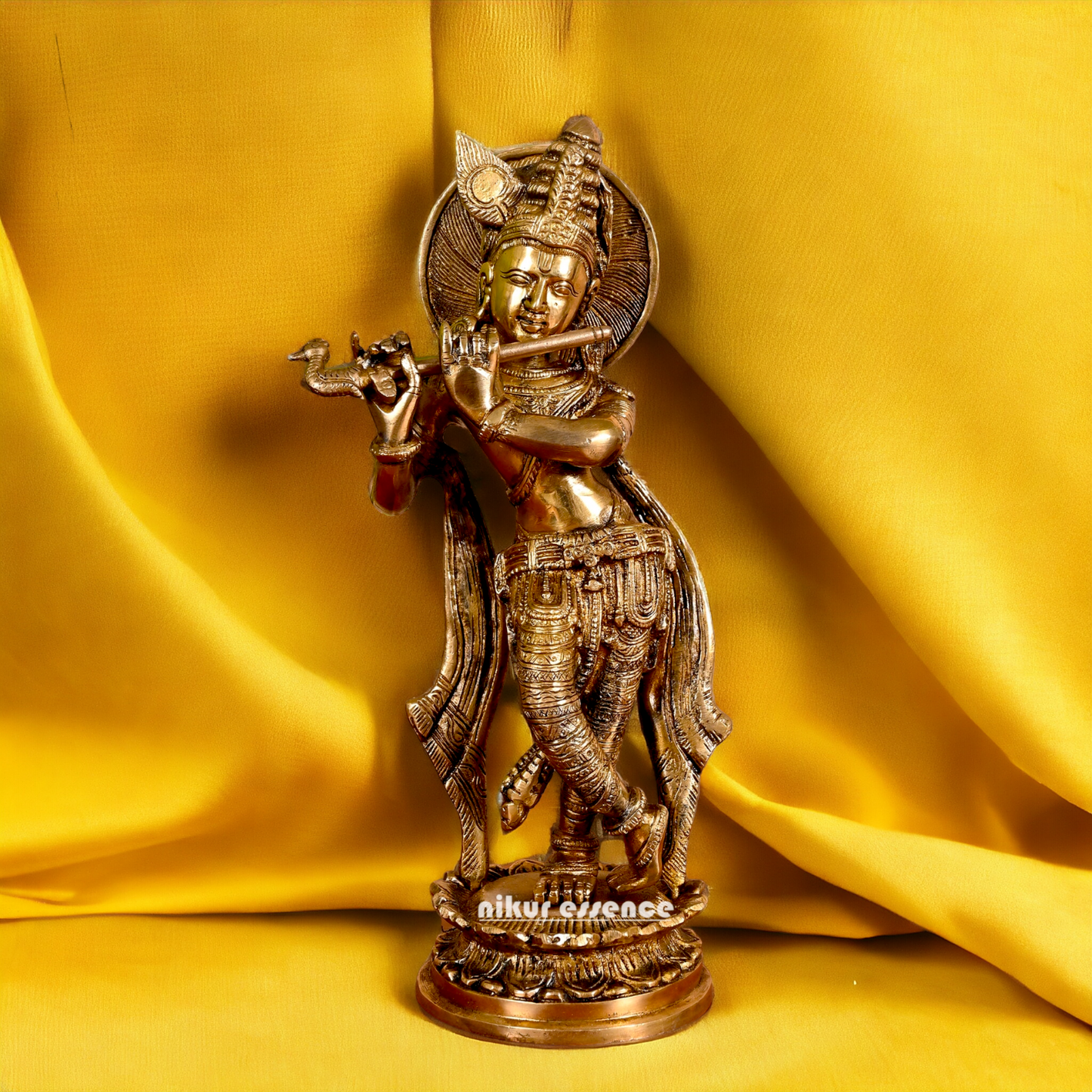 Brass Krishna Standing With Playing Flute idol - 7.5 Inches Nikuressence