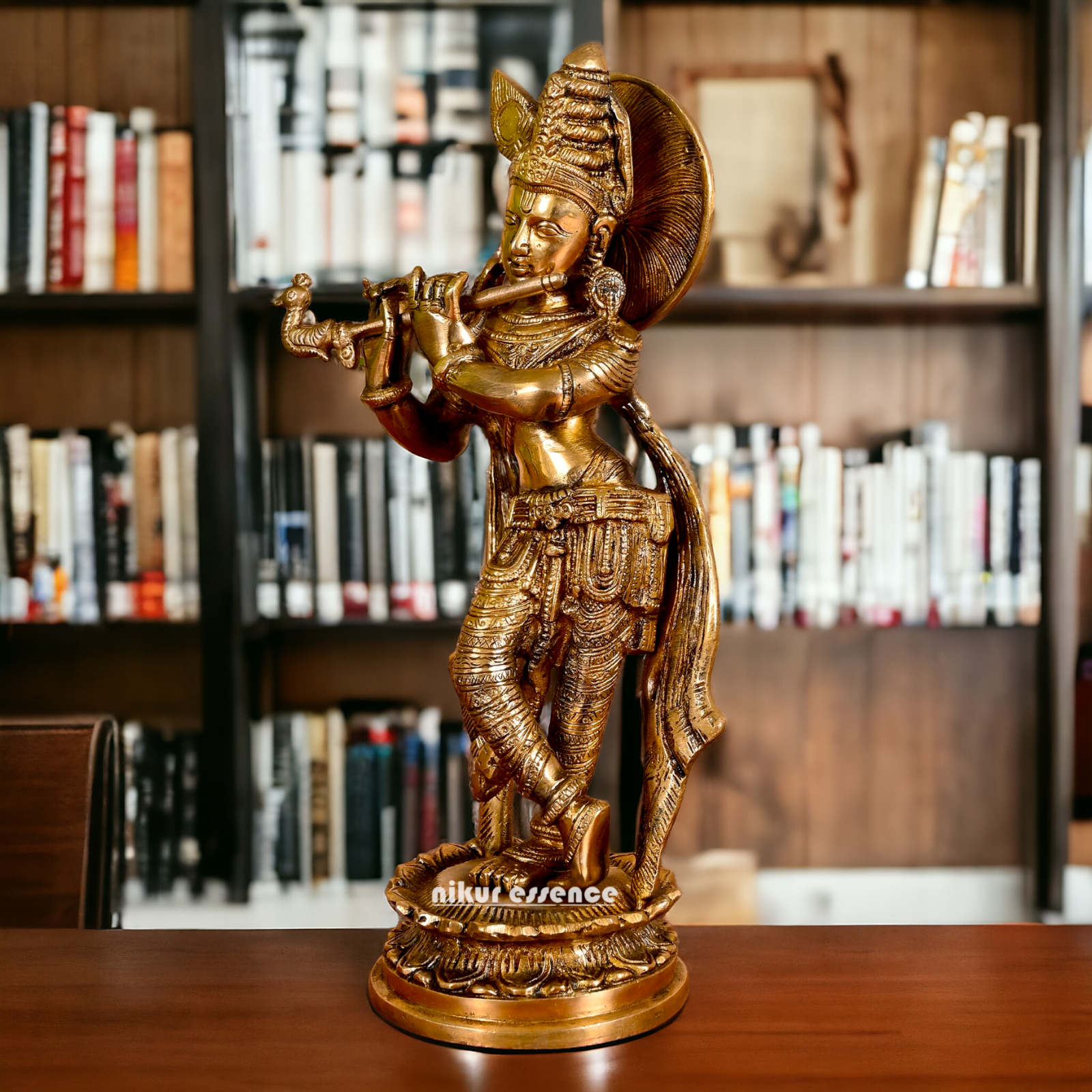 Brass Krishna Standing With Playing Flute idol - 7.5 Inches Nikuressence