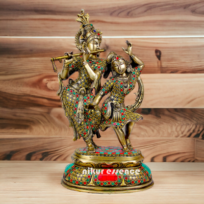 Brass Radha Krishna brass with Stone Work idol - 16 inch Nikuressence