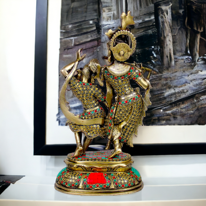 Brass Radha Krishna brass with Stone Work idol - 16 inch Nikuressence