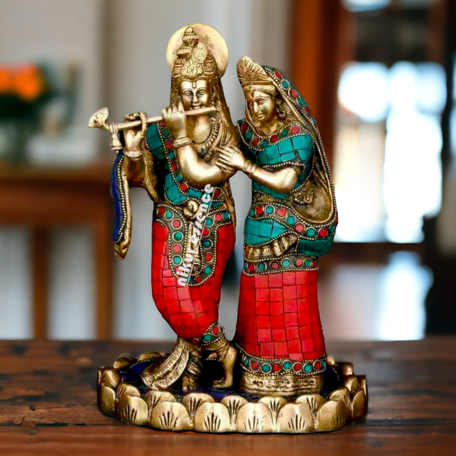 Shop Radha Krishna Standing brass with Stone Work Beauty idol - 11 inches Nikuressence