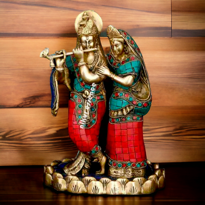 Shop Radha Krishna Standing brass with Stone Work Beauty idol - 11 inches Nikuressence