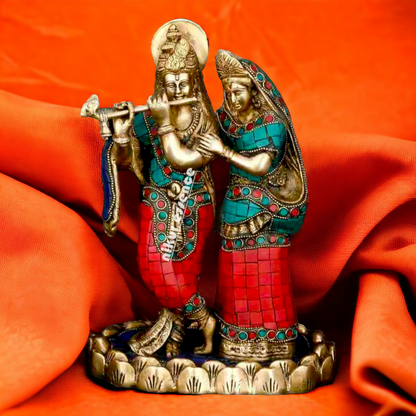 Shop Radha Krishna Standing brass with Stone Work Beauty idol - 11 inches Nikuressence