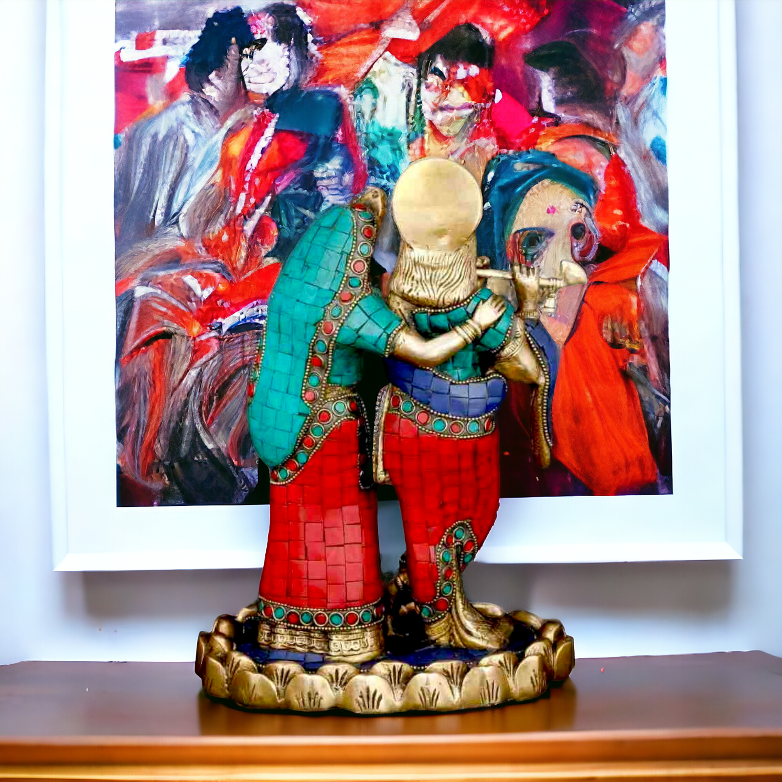 Shop Radha Krishna Standing brass with Stone Work Beauty idol - 11 inches Nikuressence