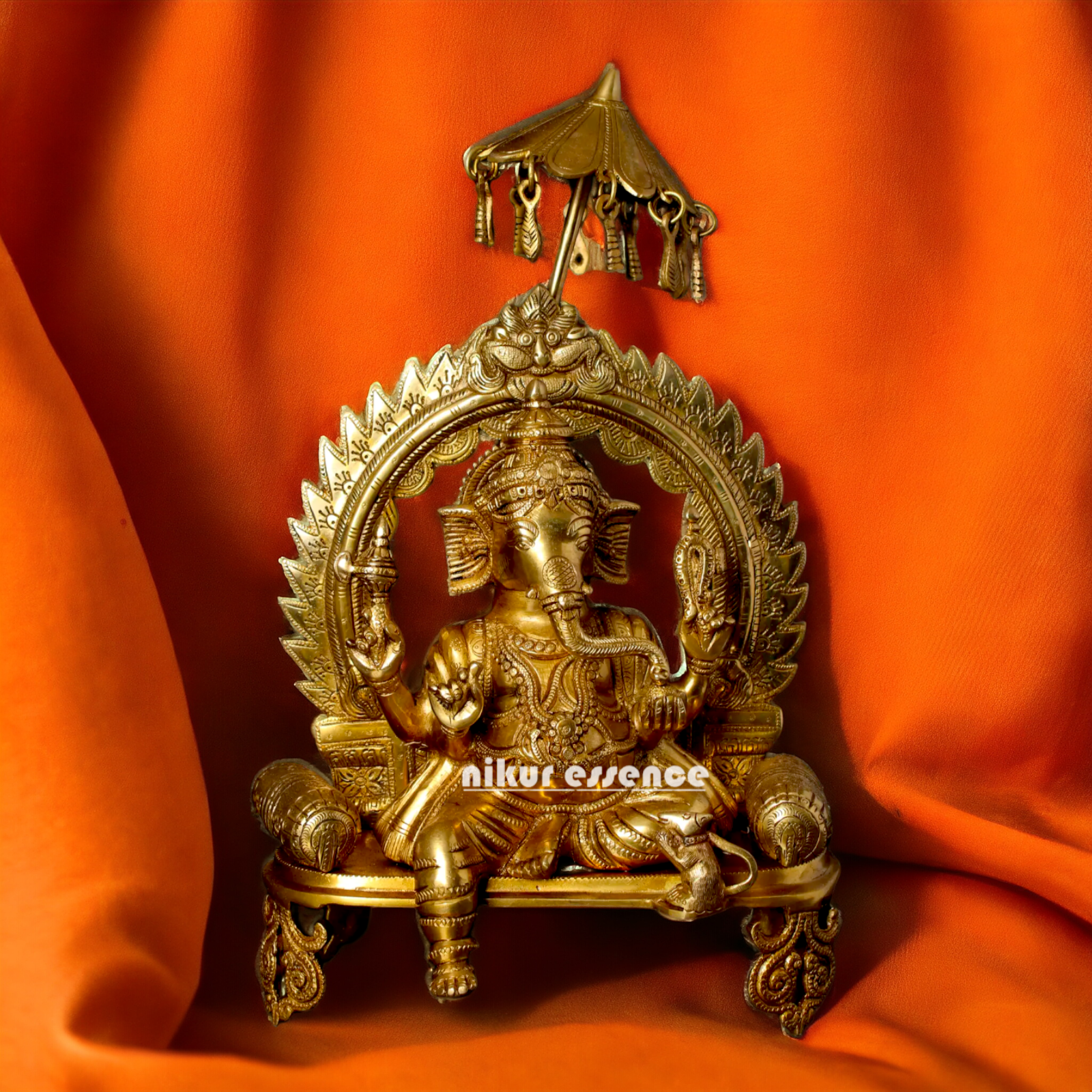 Lord Ganesha Seated on Singhasan Solid Brass idol - 17 inches Nikuressence