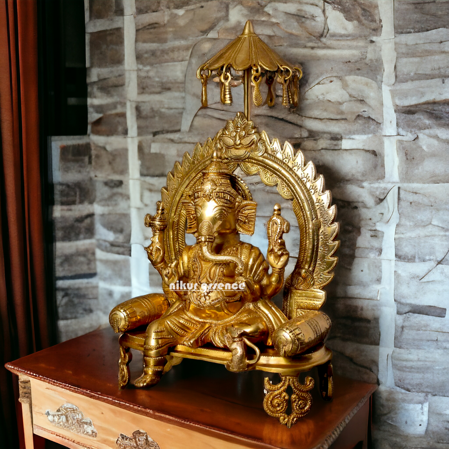Lord Ganesha Seated on Singhasan Solid Brass idol - 17 inches Nikuressence
