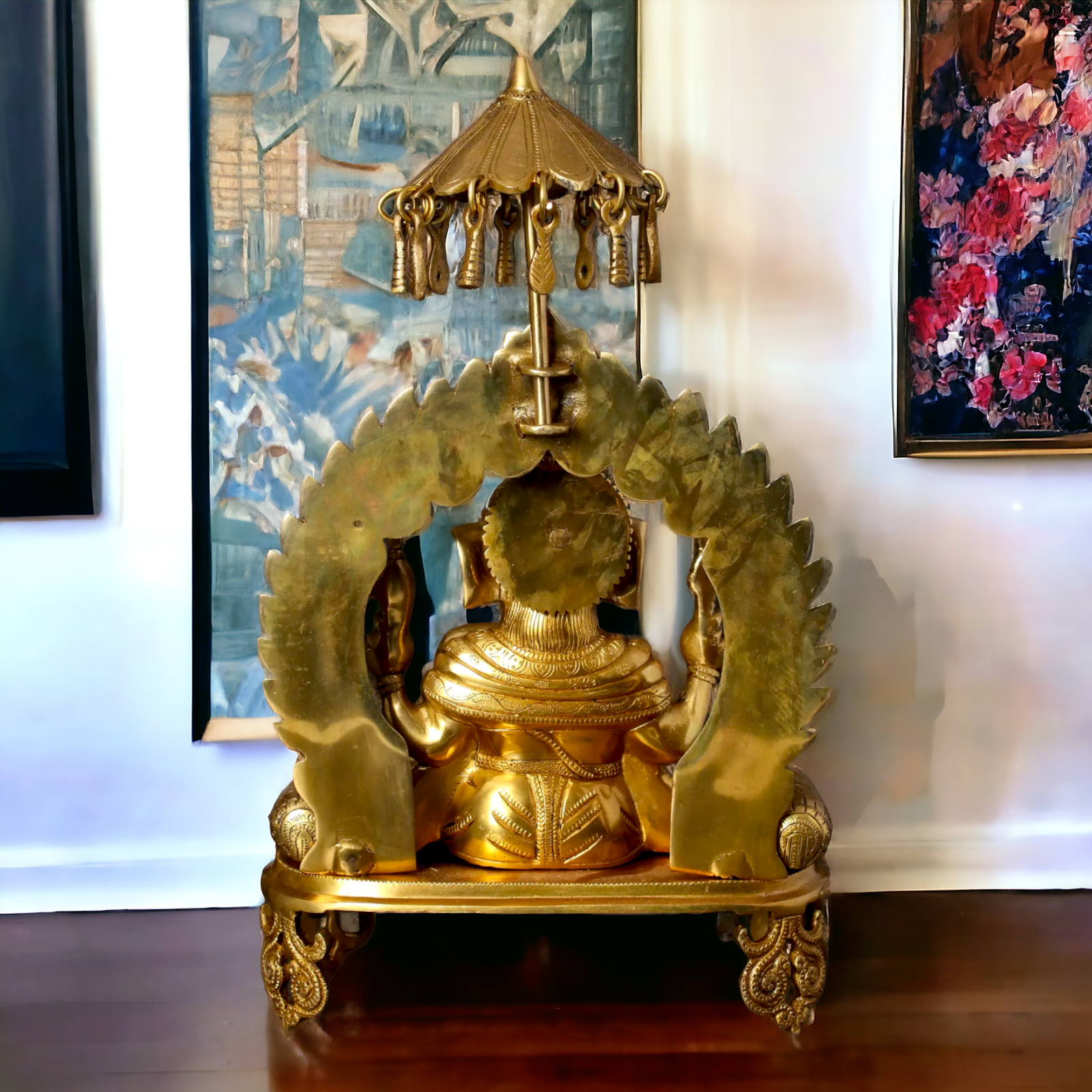 Lord Ganesha Seated on Singhasan Solid Brass idol - 17 inches Nikuressence