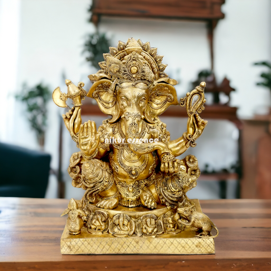 Lord Vinayaka Ganesha Sitting with Blessing Brass idol - 32 inches Nikuressence
