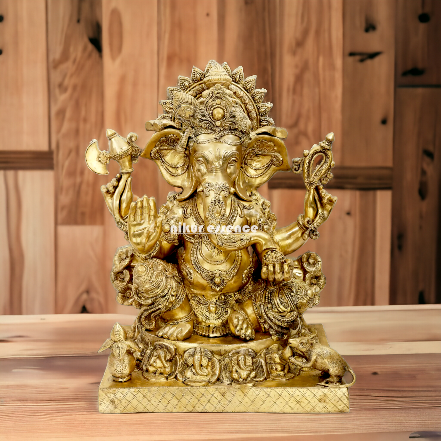 Lord Vinayaka Ganesha Sitting with Blessing Brass idol - 32 inches Nikuressence