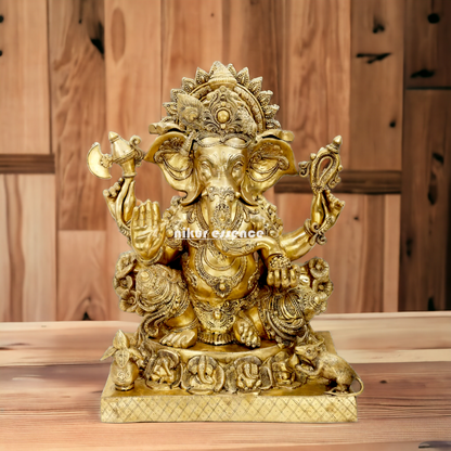 Lord Vinayaka Ganesha Sitting with Blessing Brass idol - 32 inches Nikuressence
