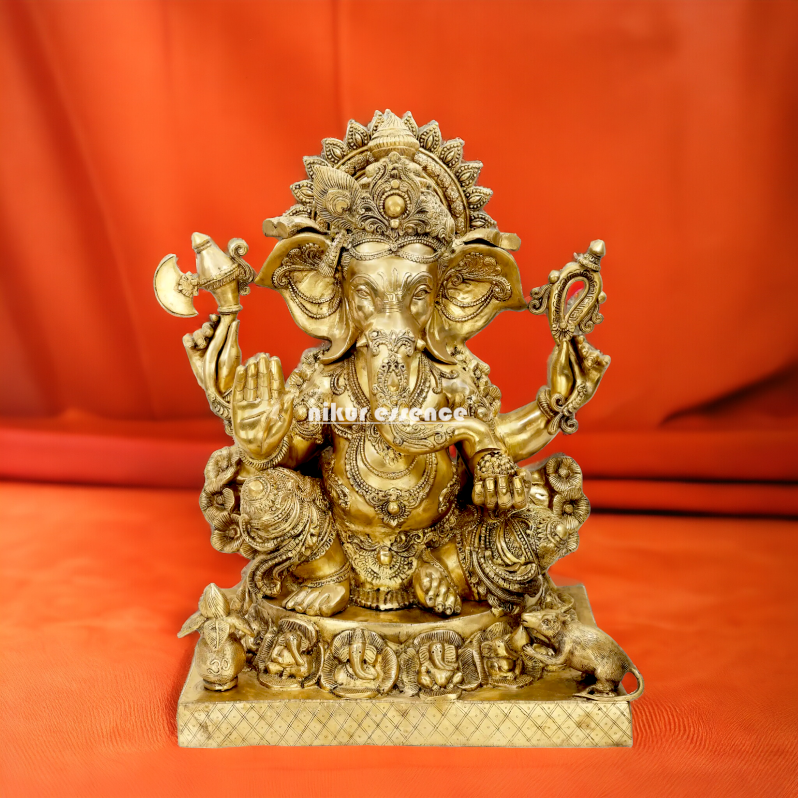 Lord Vinayaka Ganesha Sitting with Blessing Brass idol - 32 inches Nikuressence