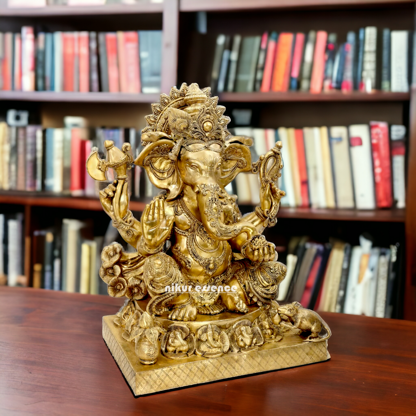 Lord Vinayaka Ganesha Sitting with Blessing Brass idol - 32 inches Nikuressence