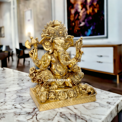 Lord Vinayaka Ganesha Sitting with Blessing Brass idol - 32 inches Nikuressence
