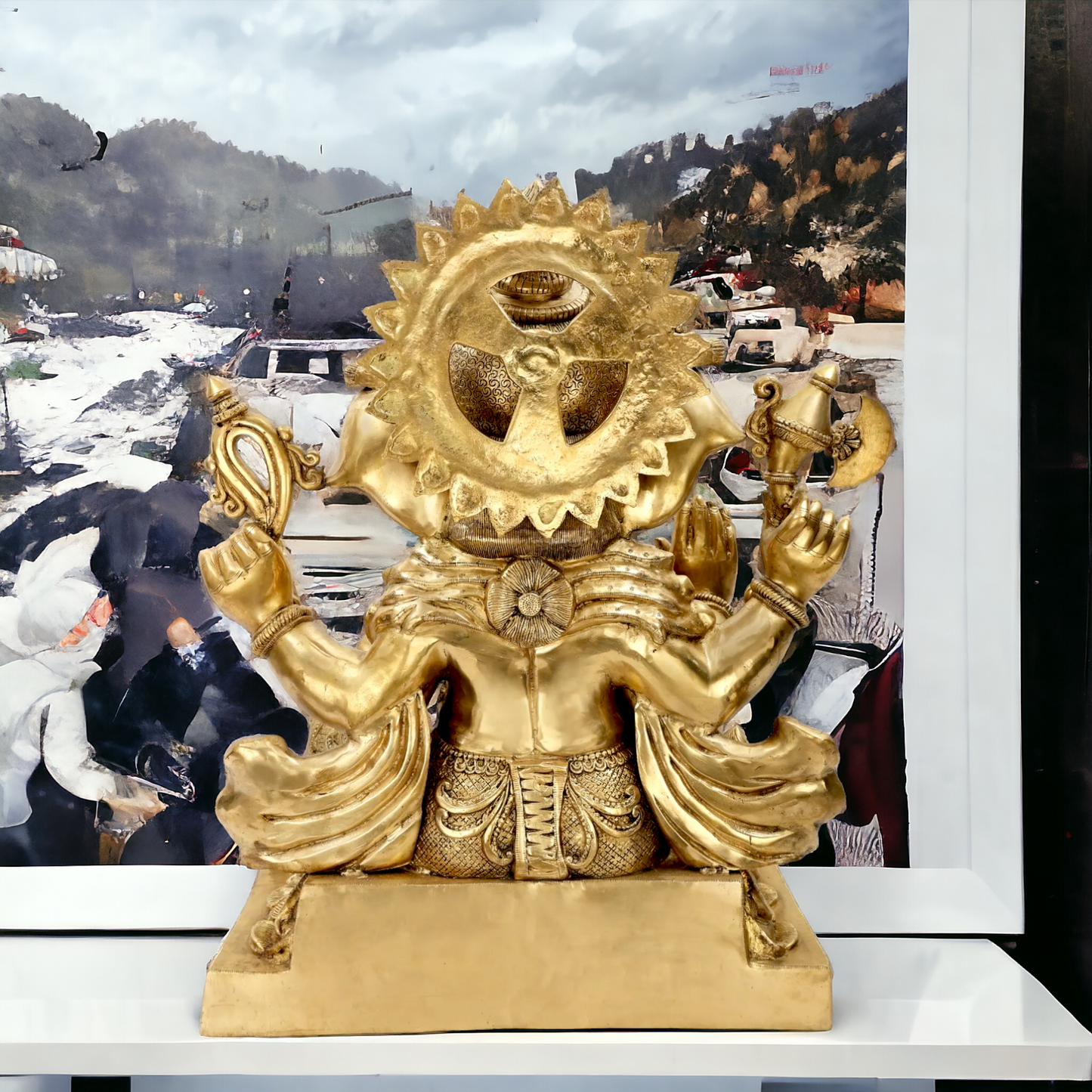 Lord Vinayaka Ganesha Sitting with Blessing Brass idol - 32 inches Nikuressence