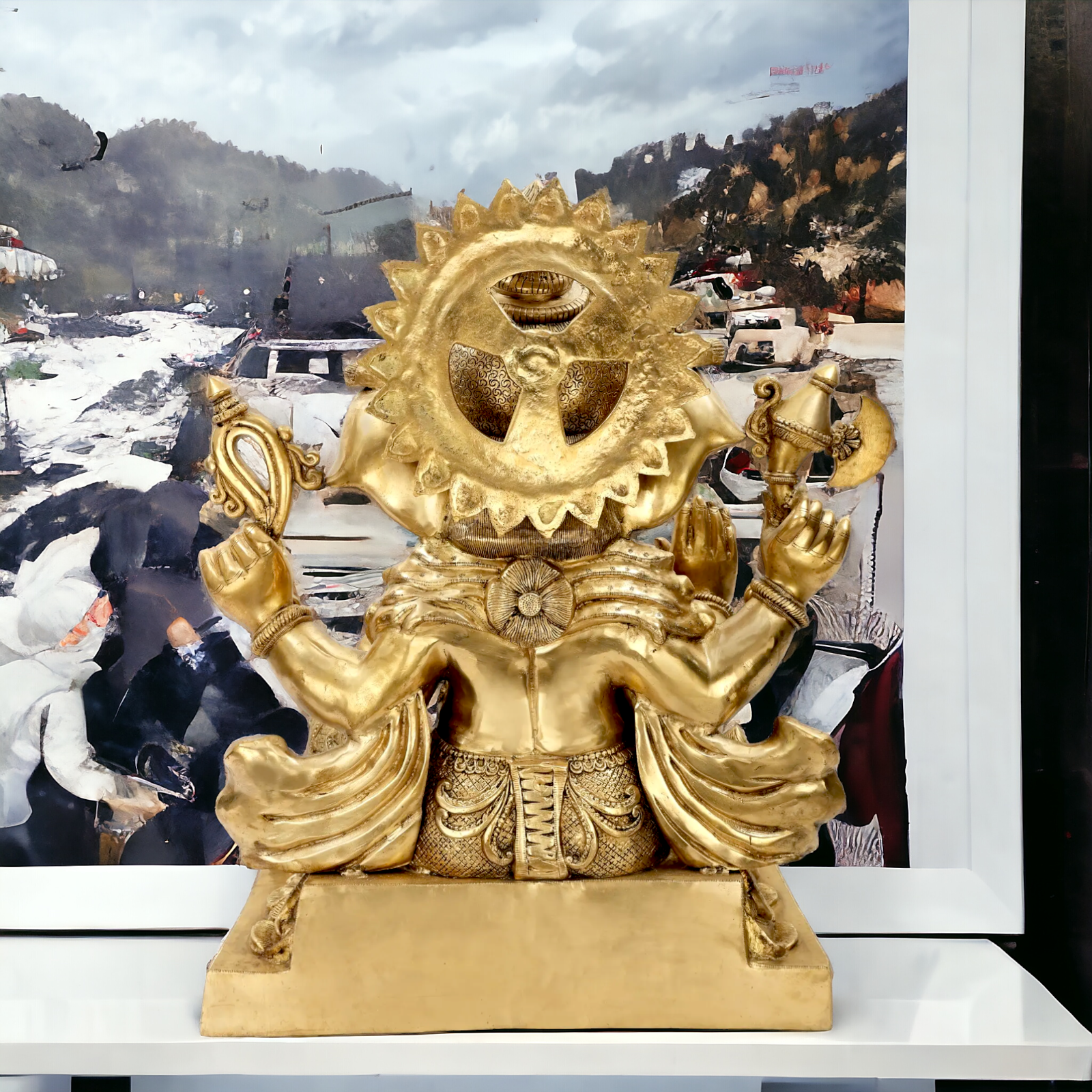 Lord Vinayaka Ganesha Sitting with Blessing Brass idol - 32 inches Nikuressence