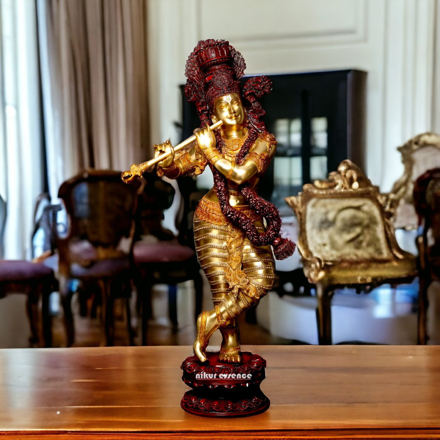 Lord Krishna Playing Flute Brass statue - 45 inches Nikuressence