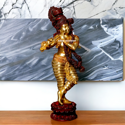 Lord Krishna Playing Flute Brass statue - 45 inches Nikuressence