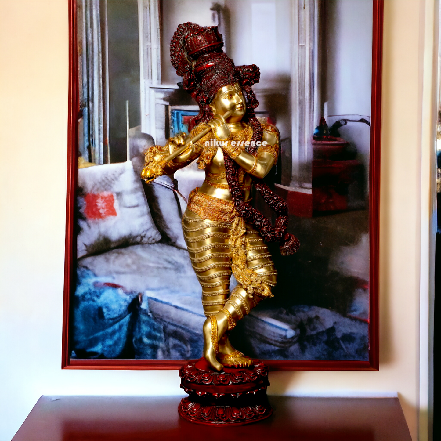Lord Krishna Playing Flute Brass statue - 45 inches Nikuressence