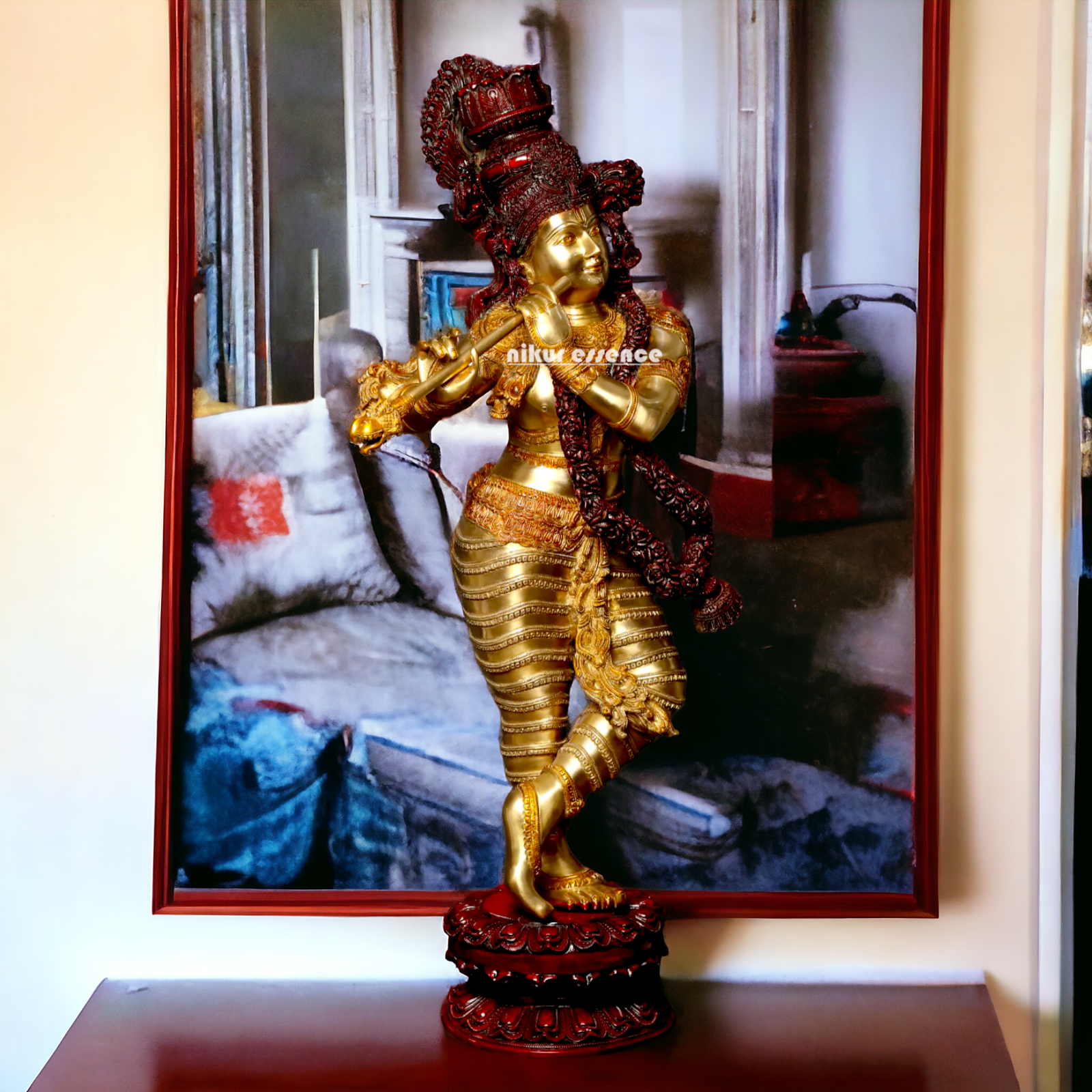 Lord Krishna Playing Flute Brass statue - 45 inches Nikuressence