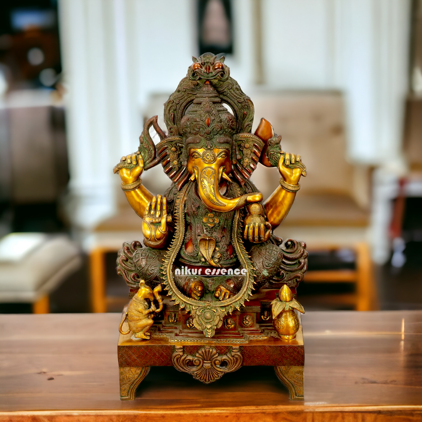 Lord Ganesha Vinayaka Sitting Brass idol - 34 inches Nikuressence