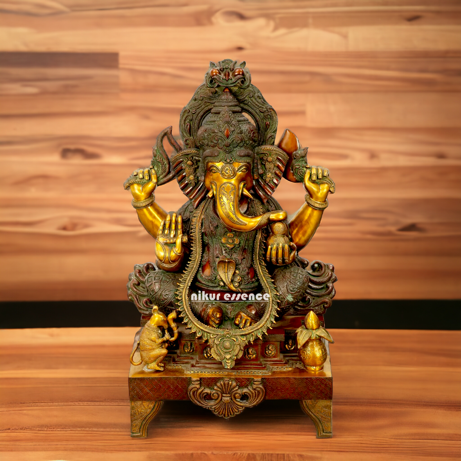 Lord Ganesha Vinayaka Sitting Brass idol - 34 inches Nikuressence