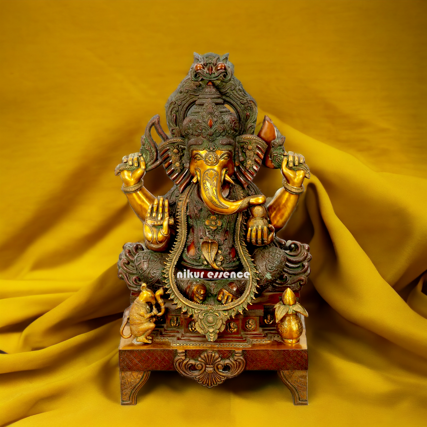 Lord Ganesha Vinayaka Sitting Brass idol - 34 inches Nikuressence