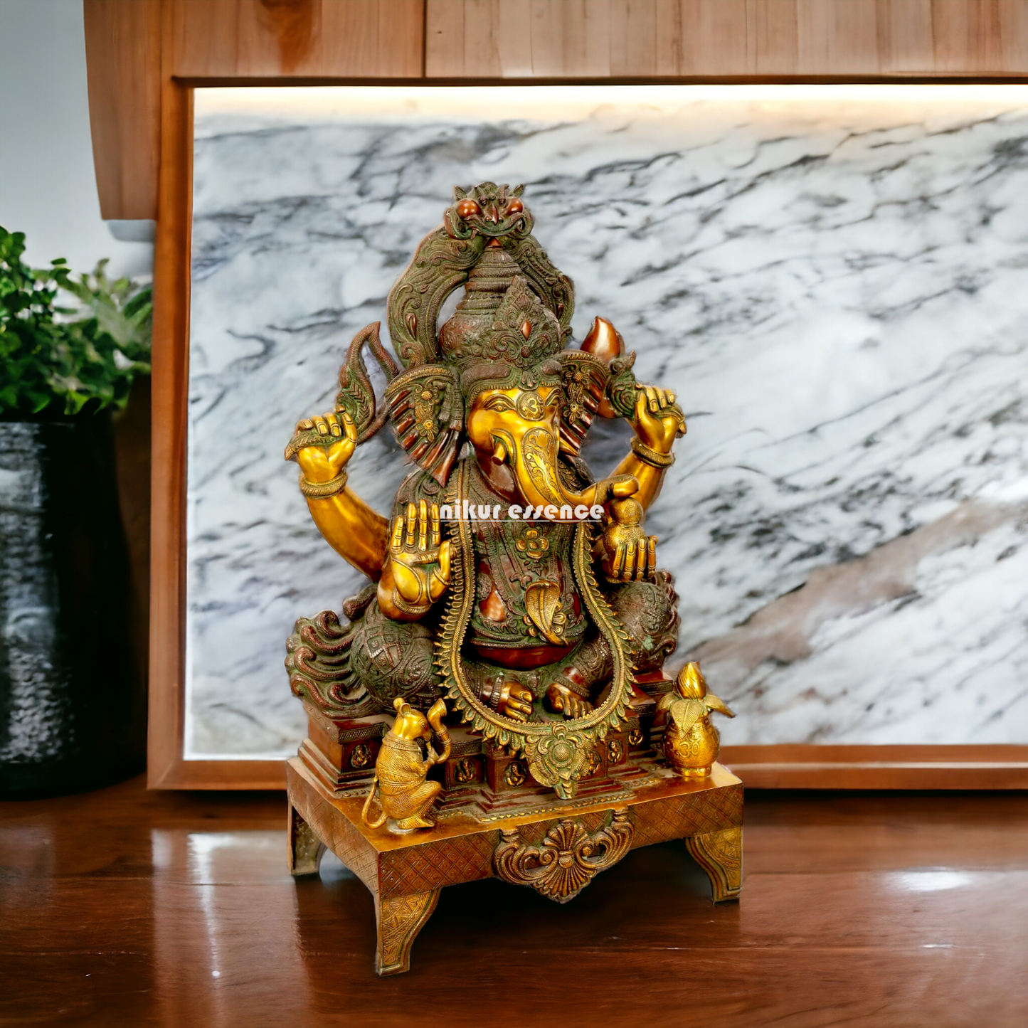 Lord Ganesha Vinayaka Sitting Brass idol - 34 inches Nikuressence