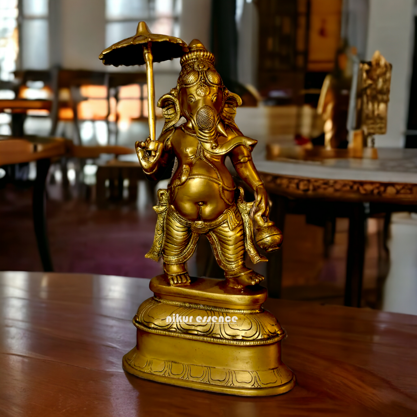 Big Ganesha Vinayaka standing with umbrella Brass idol - 14 inches Nikuressence