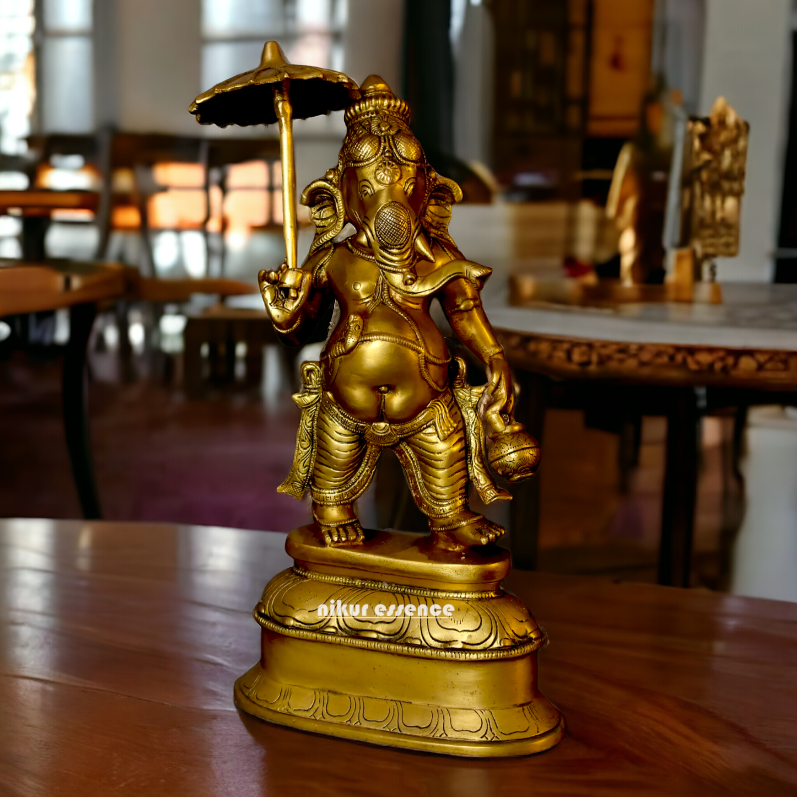 Big Ganesha Vinayaka standing with umbrella Brass idol - 14 inches Nikuressence