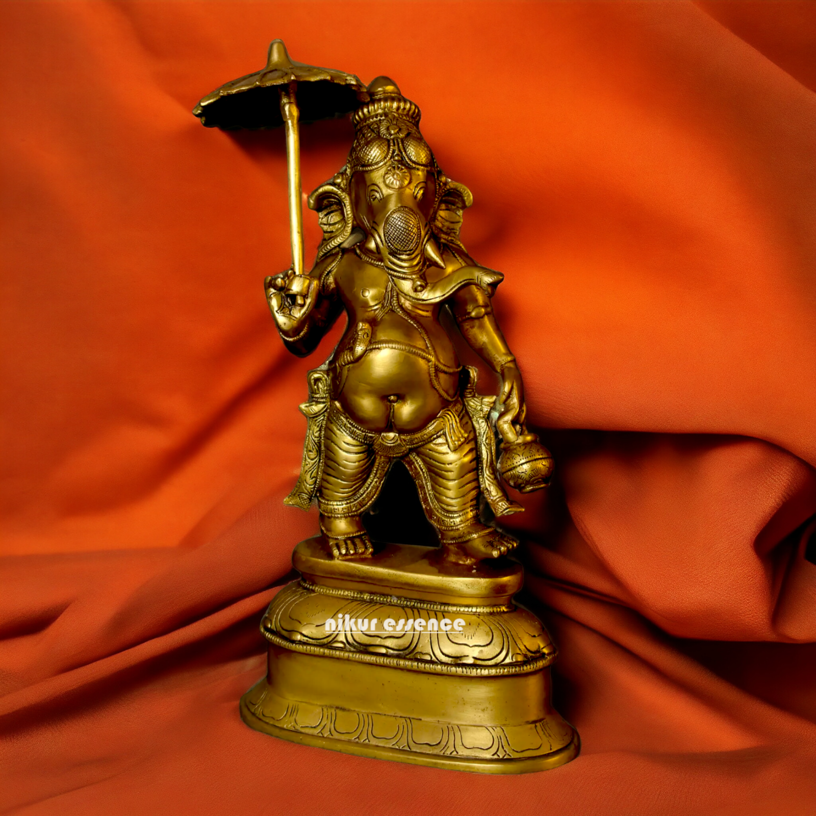 Big Ganesha Vinayaka standing with umbrella Brass idol - 14 inches Nikuressence