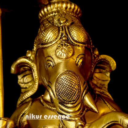Big Ganesha Vinayaka standing with umbrella Brass idol - 14 inches Nikuressence