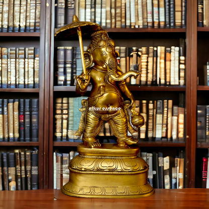 Big Ganesha Vinayaka standing with umbrella Brass idol - 14 inches Nikuressence