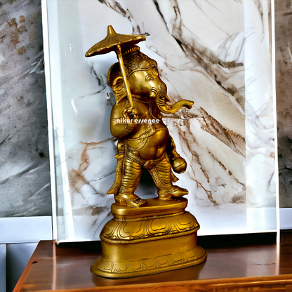 Big Ganesha Vinayaka standing with umbrella Brass idol - 14 inches Nikuressence