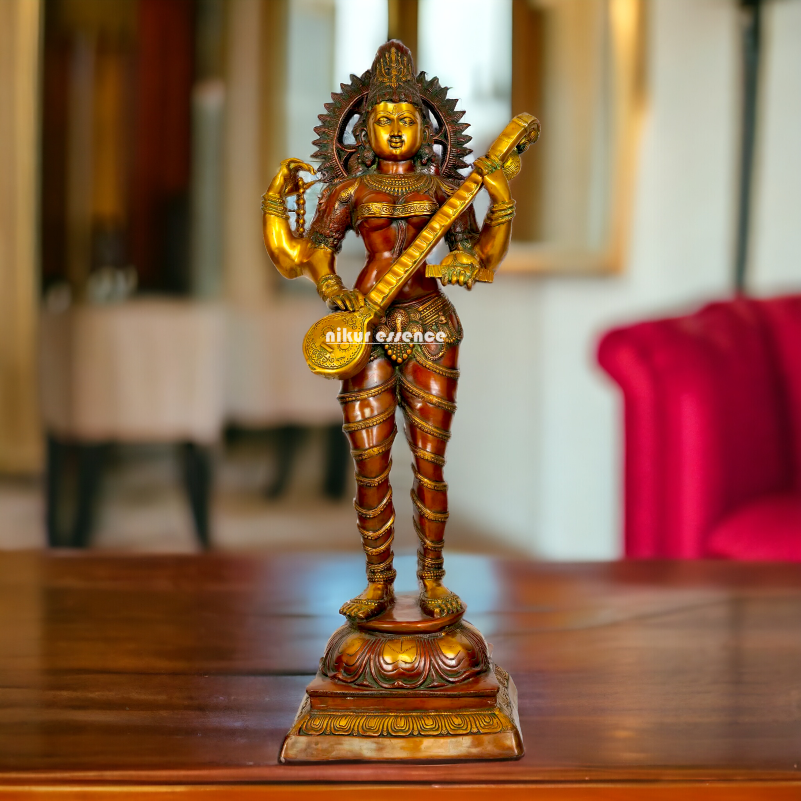 Goddess Saraswati Maa standing With Playing Veena idol - 53.5 inches Nikuressence