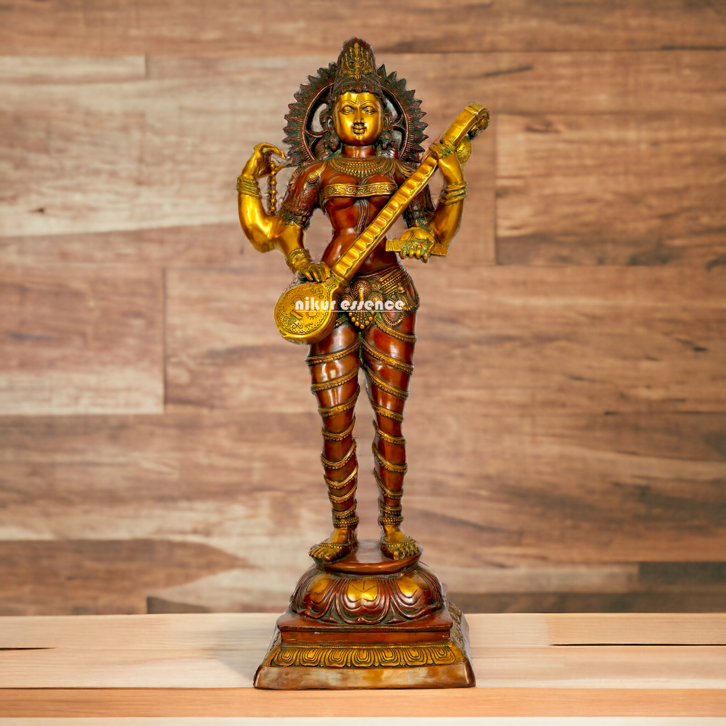 Goddess Saraswati Maa standing With Playing Veena idol - 53.5 inches Nikuressence
