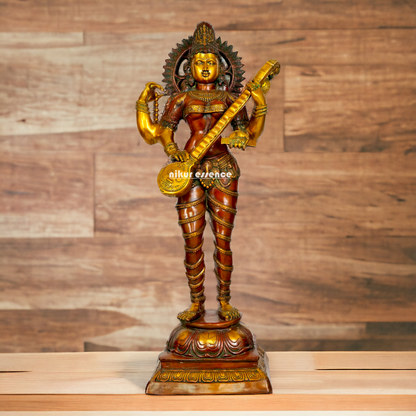 Goddess Saraswati Maa standing With Playing Veena idol - 53.5 inches Nikuressence
